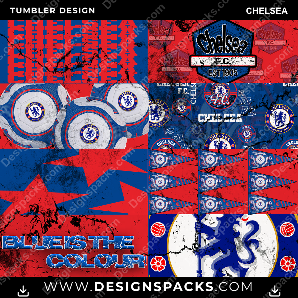Soccer UK Distressed BG Chelsea Tumbler Digital Wrap Design