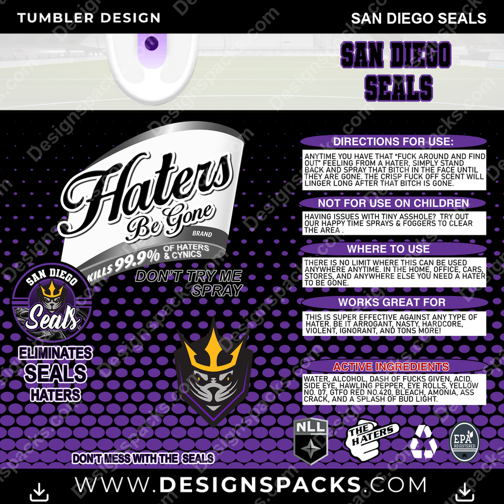 Lacrosse Haters Be Gone San Diego Seals Tumbler Digital Wrap Design