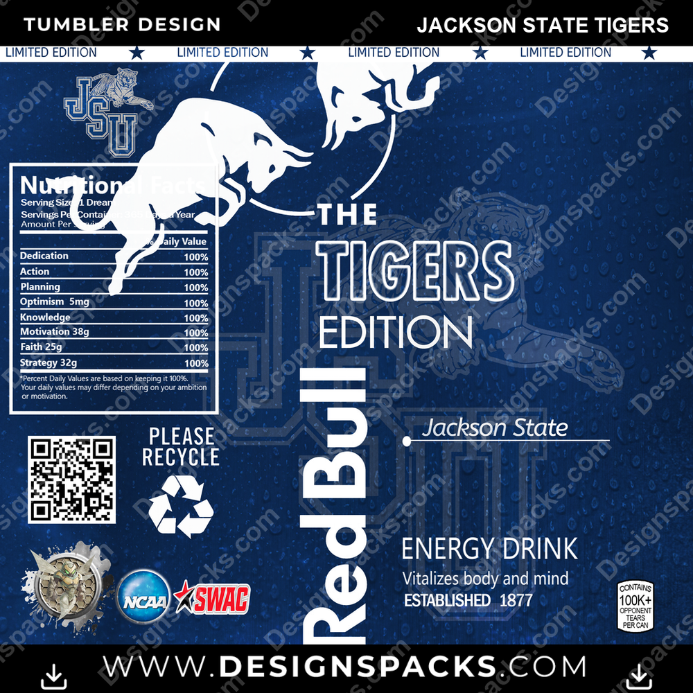 College Sport Red Bull Jackson State Tigers NCAA College Sport Tumbler Digital Wrap Design Download