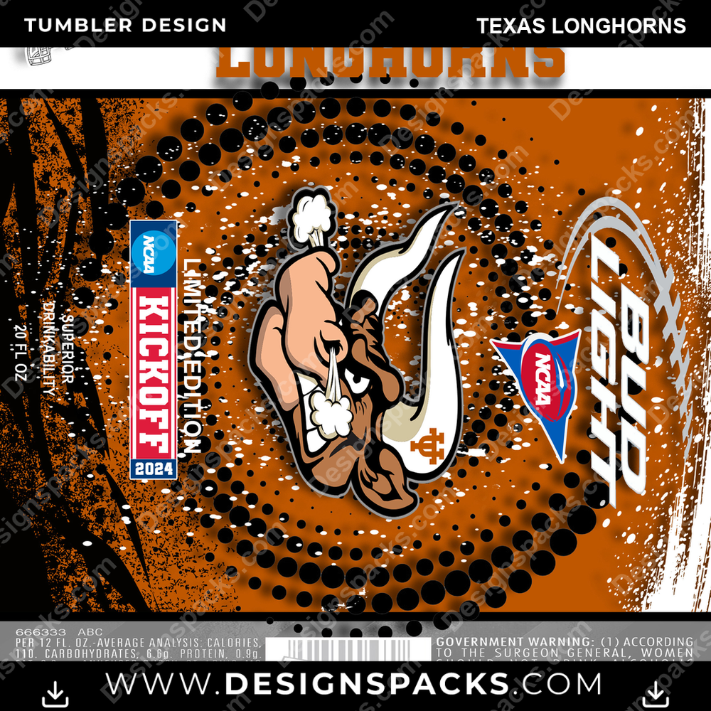 College Sport Bud Texas Longhorns NCAA College Sport Tumbler Digital Wrap Design Download