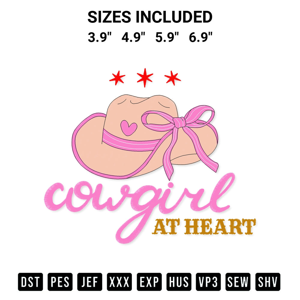 Stitch like a pro with the Cowgirl At Heart Embroidery Design embroidery pattern from Designspacks.com. High-quality digital machine embroidery file. Available sizes: 3.9", 4.9", 5.9", 6.9".