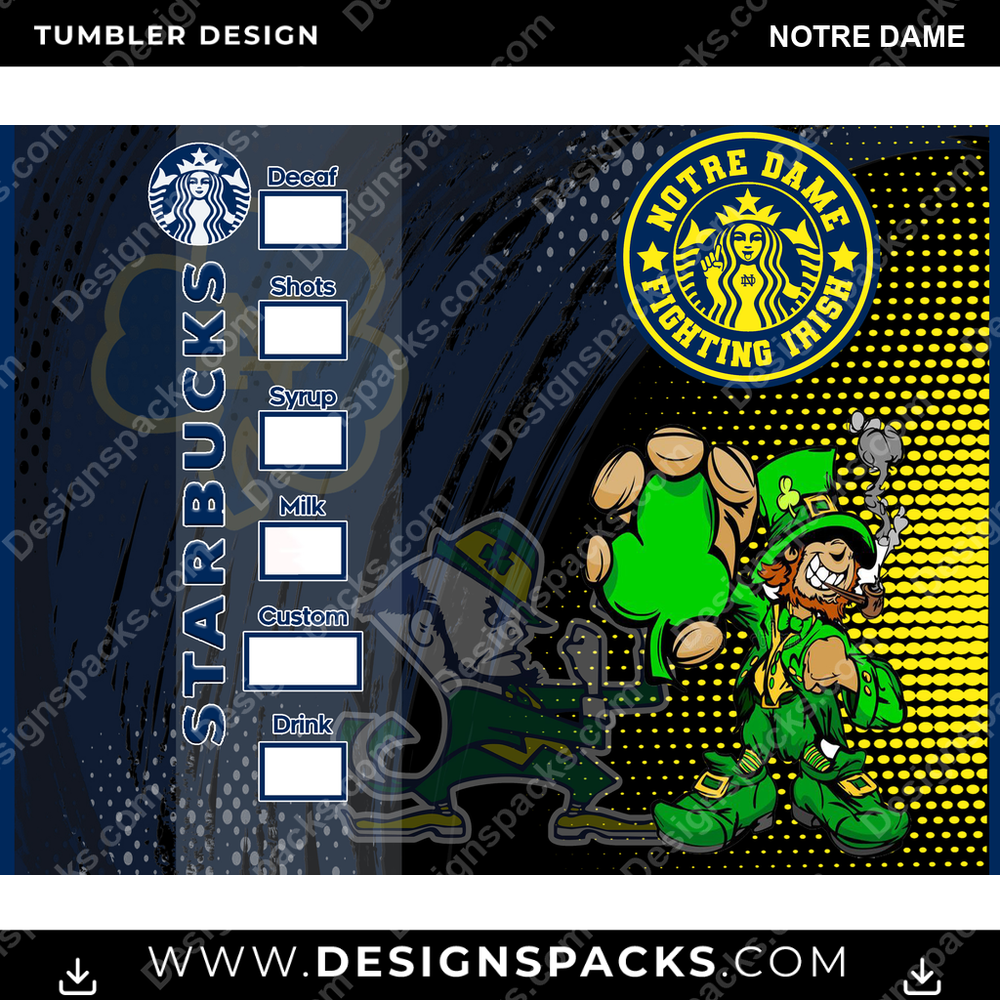 College Sport Starbucks Notre Dame NCAA College Sport Tumbler Digital Wrap Design Download
