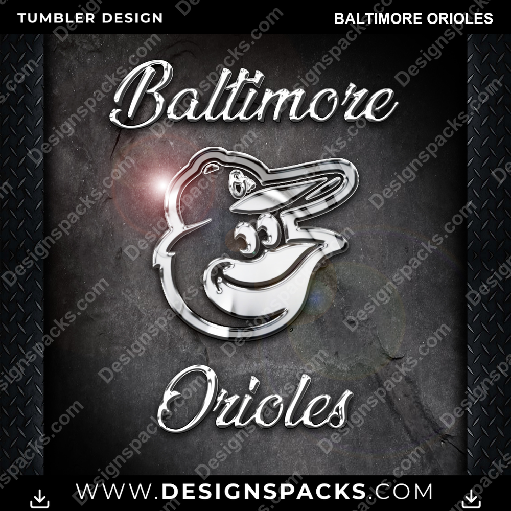 Baseball Chrome Baltimore Orioles Tumbler Digital Wrap Design