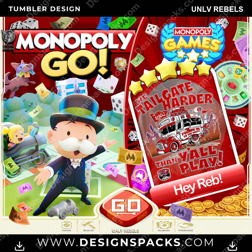 College Sport Monopoly Go! UNLV Rebels NCAA College Sport Tumbler Digital Wrap Design Download