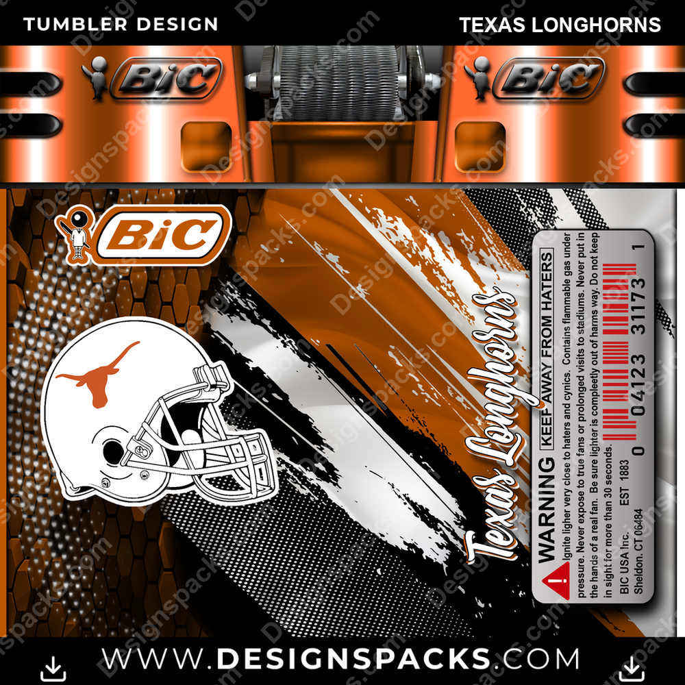 College Sport BIC Lighter Texas Longhorns Tumbler Digital Wrap Design