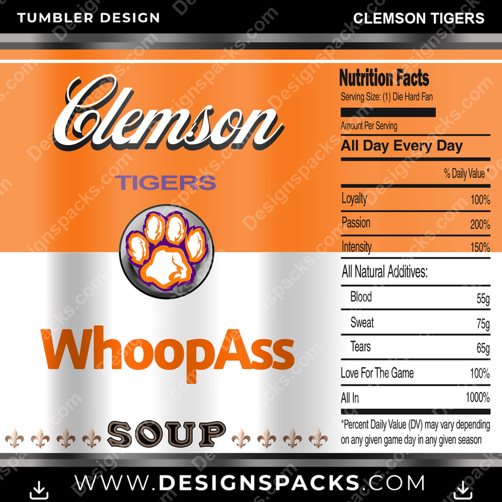 College Sport Soup Can Clemson Tigers NCAA College Sport Tumbler Digital Wrap Design Download