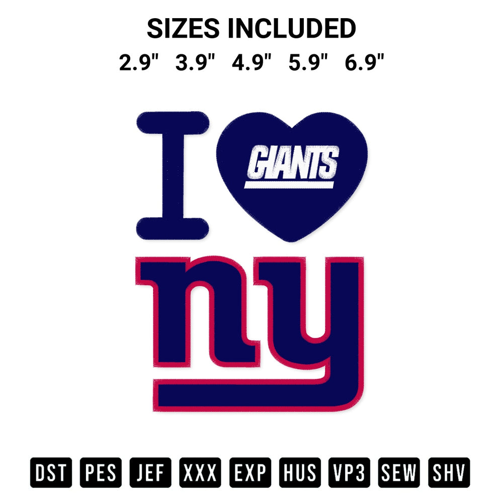 Elevate your next project with our I Love New York Giants Embroidery Design embroidery file. Shop high-quality digital patterns instantly at Designspacks.com. Available sizes: 2.9", 3.9", 4.9", 5.9", 6.9".