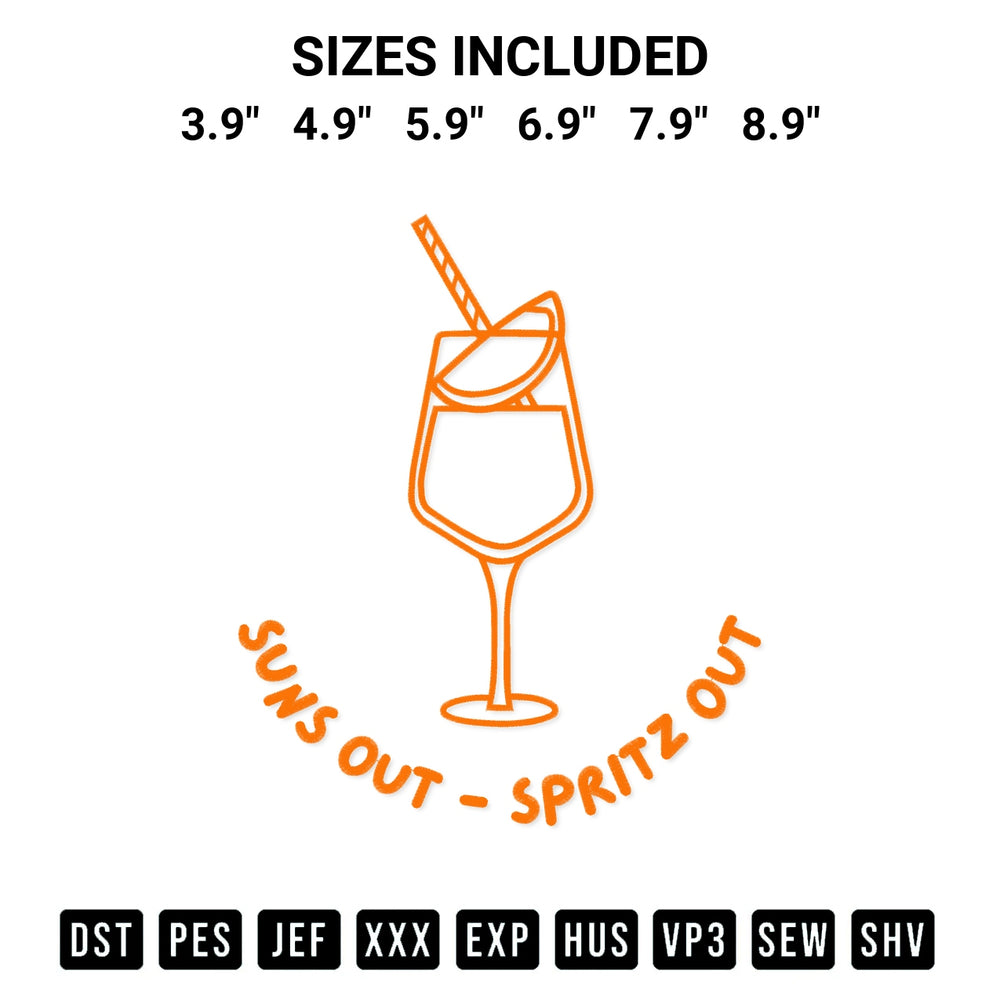 Download the Suns Out Spritz Out Embroidery Design machine embroidery design exclusively at Designspacks.com. Premium digitized pattern for apparel and DIY crafts. Available sizes: 3.9", 4.9", 5.9", 6.9", 7.9", 8.9".
