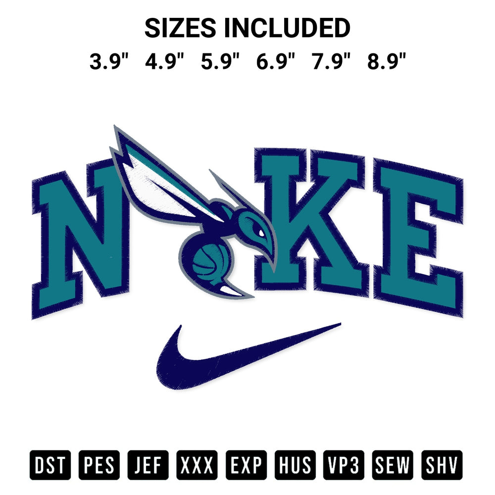 Get the Nba Charlotte Hornets X Nike Embroidery Design embroidery design for your custom crafts! Premium digitized files available for instant download at Designspacks.com. Available sizes: 3.9", 4.9", 5.9", 6.9", 7.9", 8.9".
