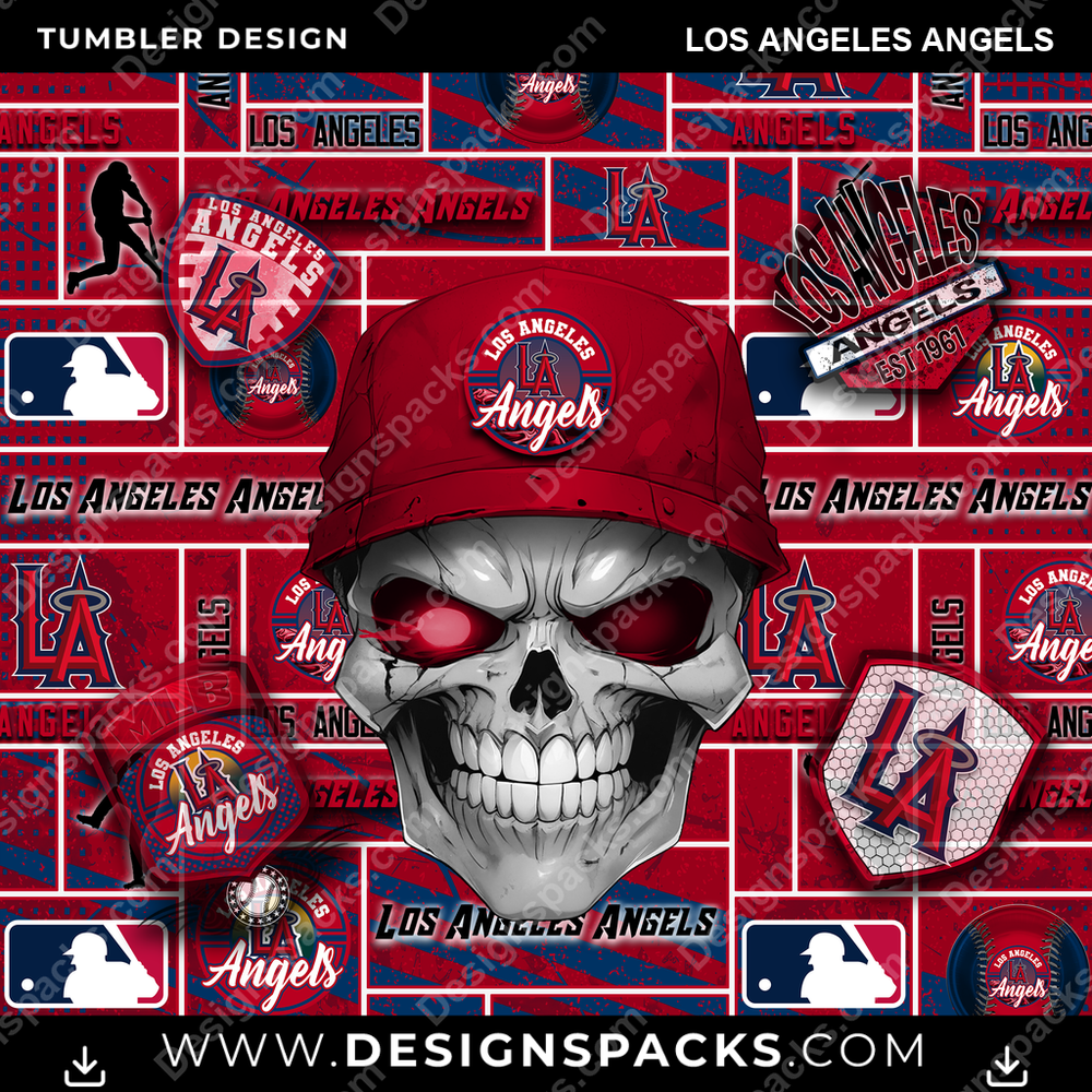 Baseball Skull Los Angeles Angels Tumbler Digital Wrap Design