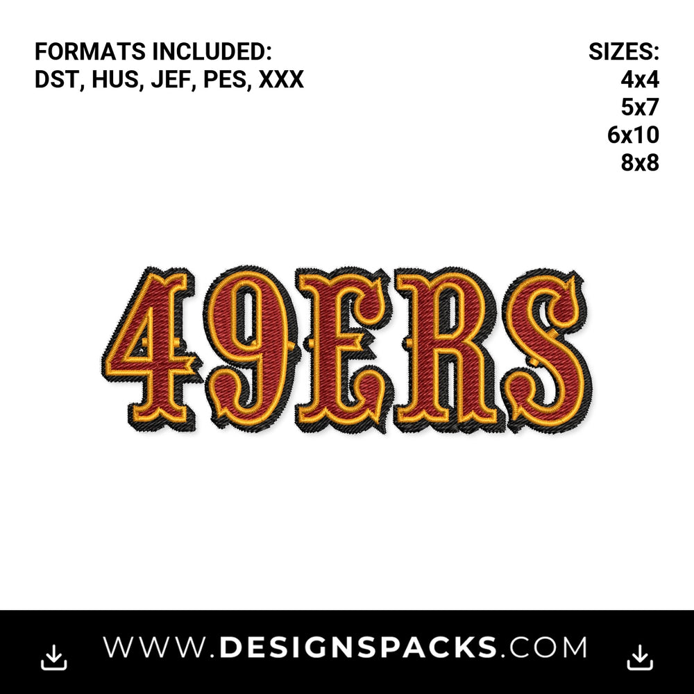 San Francisco 49ers Vintage Sports Text Embroidery Design - Instant digital download pattern at Designspacks.com