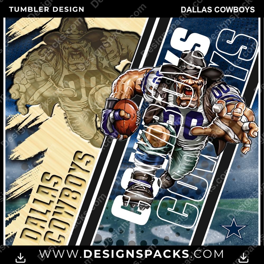 Football Silhouette Dallas Cowboys NFL Football Tumbler Digital Wrap Design Download