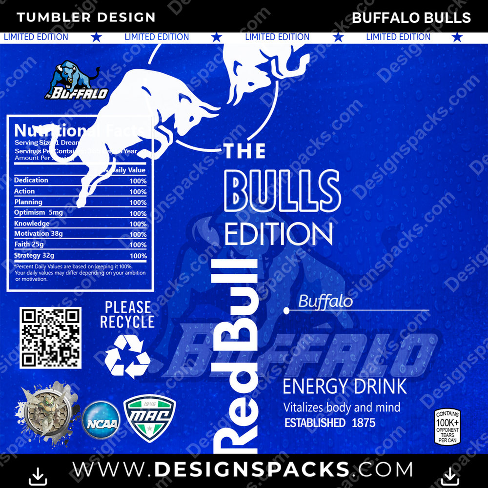 College Sport Red Bull Buffalo Bulls NCAA College Sport Tumbler Digital Wrap Design Download