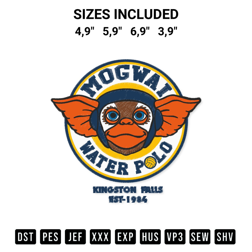 Create amazing crafts with the Mogwai Water Polo Team Gizmo Gremlins Kingston Falls Embroidery Design embroidery file. High-quality digital download from Designspacks.com, perfect for beginners and pros. Available sizes: 4,9", 5,9", 6,9", 3,9".