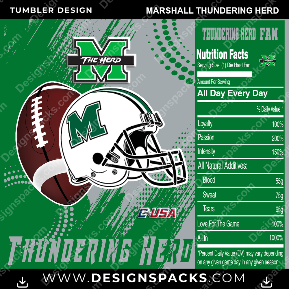 College Sport Team Fan CFB Marshall Thundering Herd Tumbler Digital Wrap Design