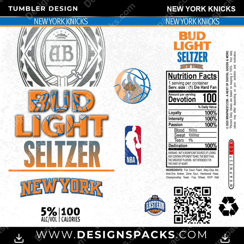 Basketball Bud Light Seltzer New York Knicks Tumbler Digital Wrap Design