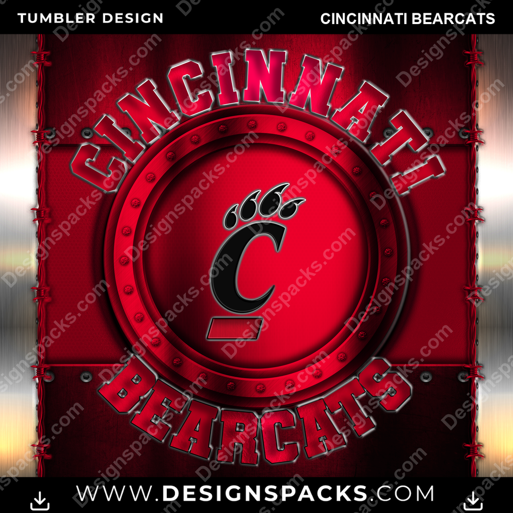 College Sport Metal Cincinnati Bearcats NCAA College Sport Tumbler Digital Wrap Design Download