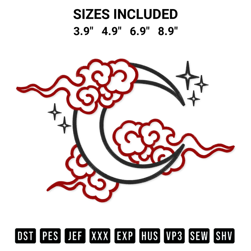 Create amazing crafts with the Crescent Moon Anime Embroidery Design embroidery file. High-quality digital download from Designspacks.com, perfect for beginners and pros. Available sizes: 3.9", 4.9", 6.9", 8.9".