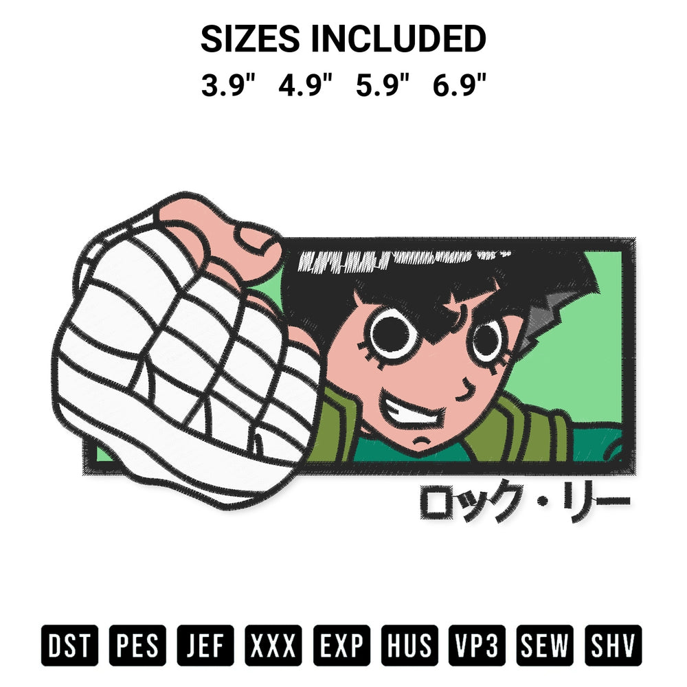 Stitch like a pro with the Rock Lee Embroidery Design embroidery pattern from Designspacks.com. High-quality digital machine embroidery file. Available sizes: 3.9", 4.9", 5.9", 6.9".