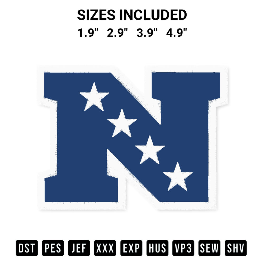 Discover the perfect addition to your crafting collection: National Football Conference Embroidery Design embroidery file. Instantly available at Designspacks.com. Available sizes: 1.9", 2.9", 3.9", 4.9".