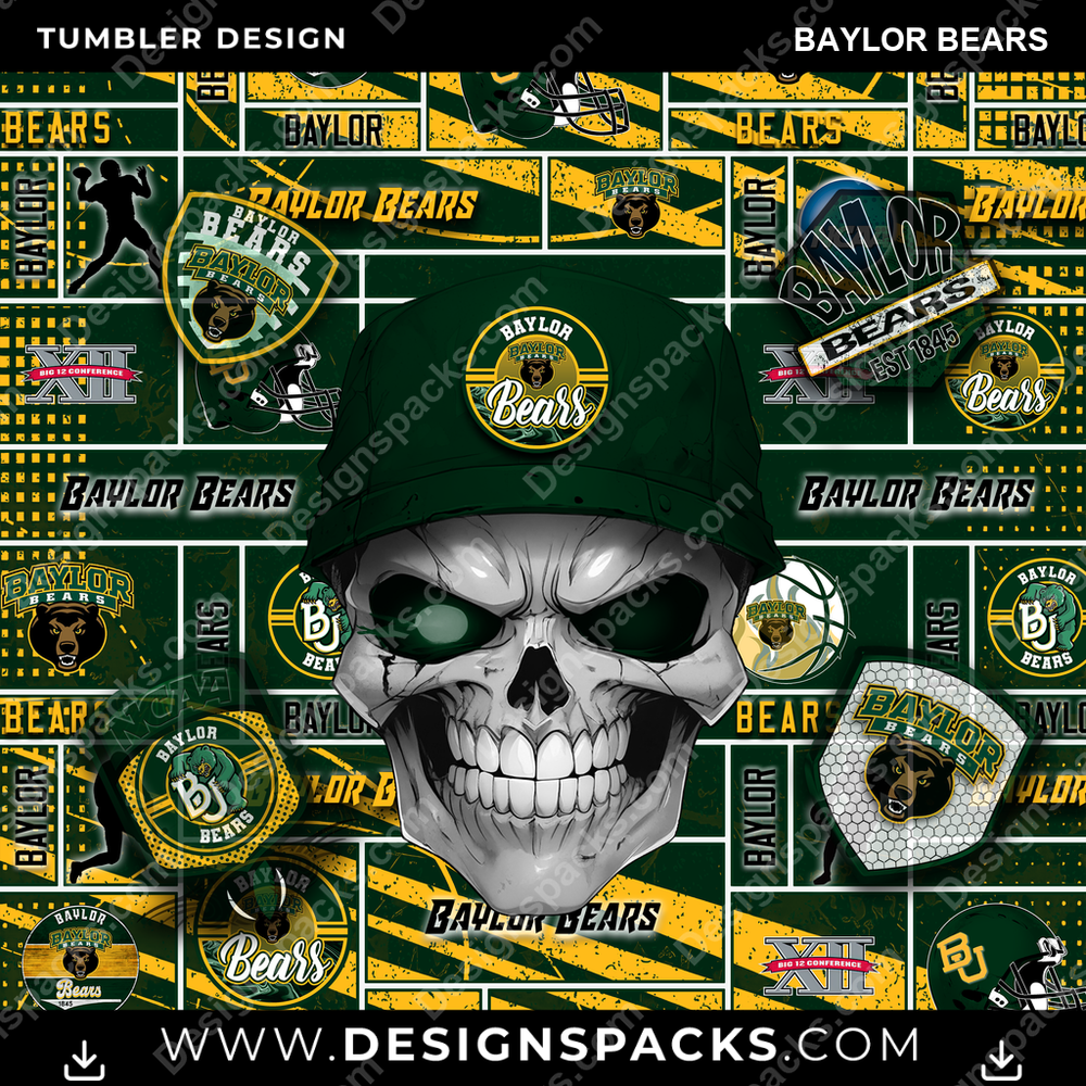 College Sport Skull Baylor Bears Tumbler Digital Wrap Design