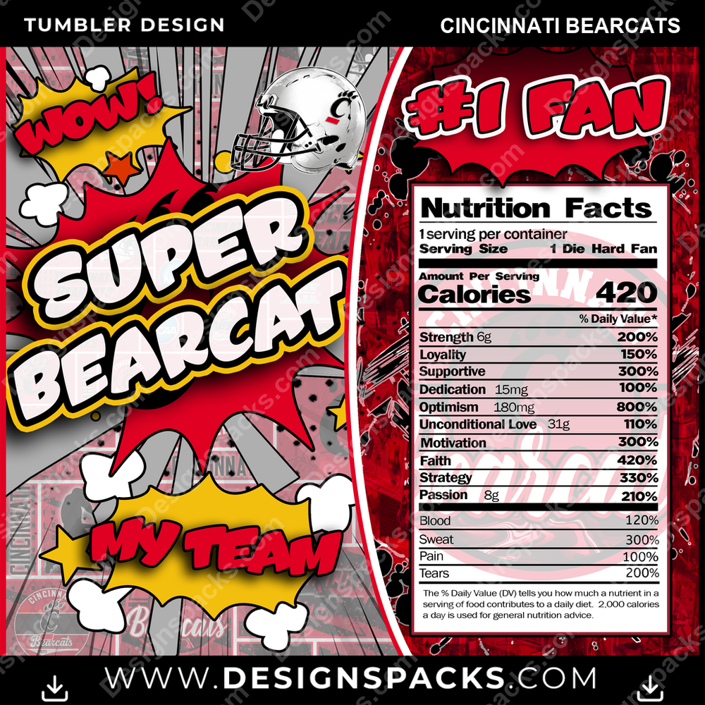 College Sport Super Team Cincinnati Bearcats NCAA College Sport Tumbler Digital Wrap Design Download