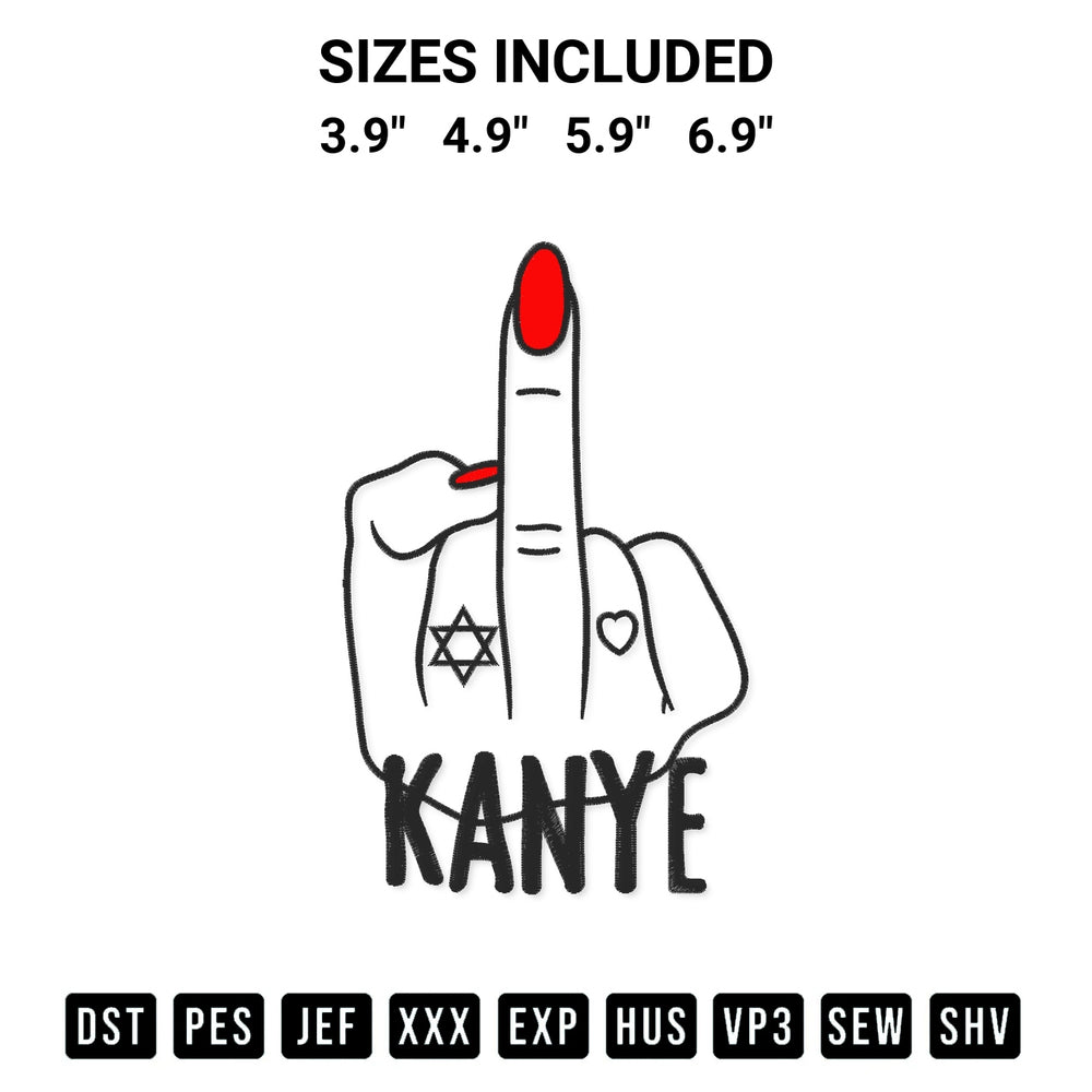 Elevate your next project with our Fuck Kanye Lady Middle Finger Stand Up For Antisemitism Embroidery Design embroidery file. Shop high-quality digital patterns instantly at Designspacks.com. Available sizes: 3.9", 4.9", 5.9", 6.9".