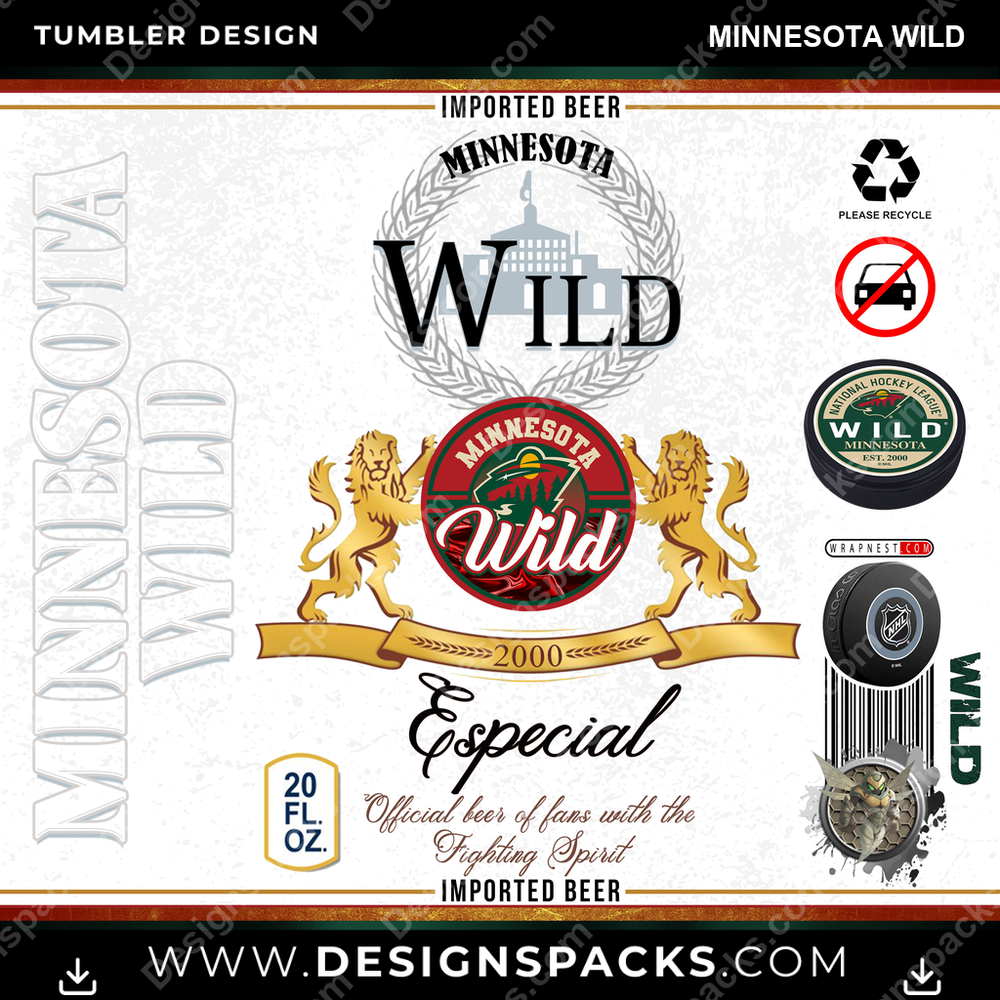 Hockey Modelo Minnesota Wild Tumbler Digital Wrap Design