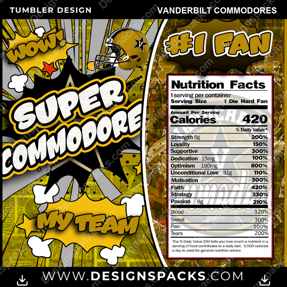 College Sport Super Team Vanderbilt Commodores Tumbler Digital Wrap Design