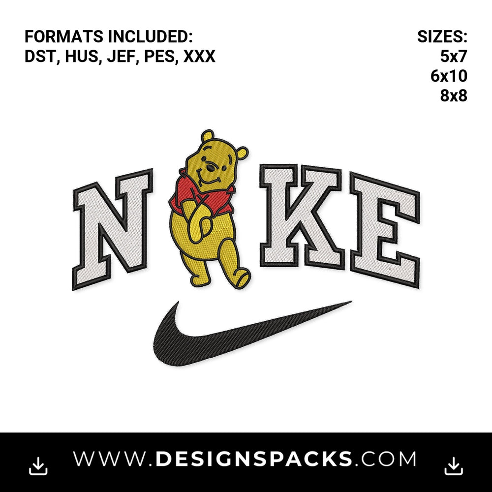 Winnie The Pooh Nike Swoosh Logo Embroidery Design - Instant digital download pattern at Designspacks.com