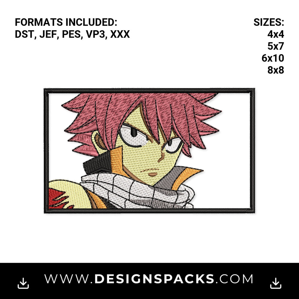 Natsu Dragneel Fairy Tail Anime Patch Embroidery Design - Instant digital download pattern at Designspacks.com