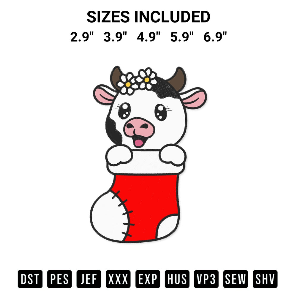 Elevate your next project with our Cow In Stocking Christmas Embroidery Design embroidery file. Shop high-quality digital patterns instantly at Designspacks.com. Available sizes: 2.9", 3.9", 4.9", 5.9", 6.9".
