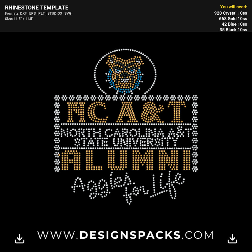 Nc At Alumni Aggies Life Rhinestone Digital Template