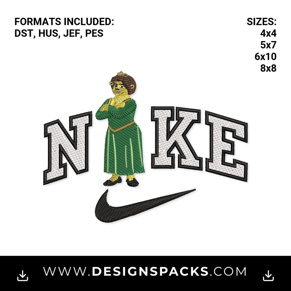 Princess Fiona Nike Swoosh Embroidery Design - Instant digital download pattern at Designspacks.com