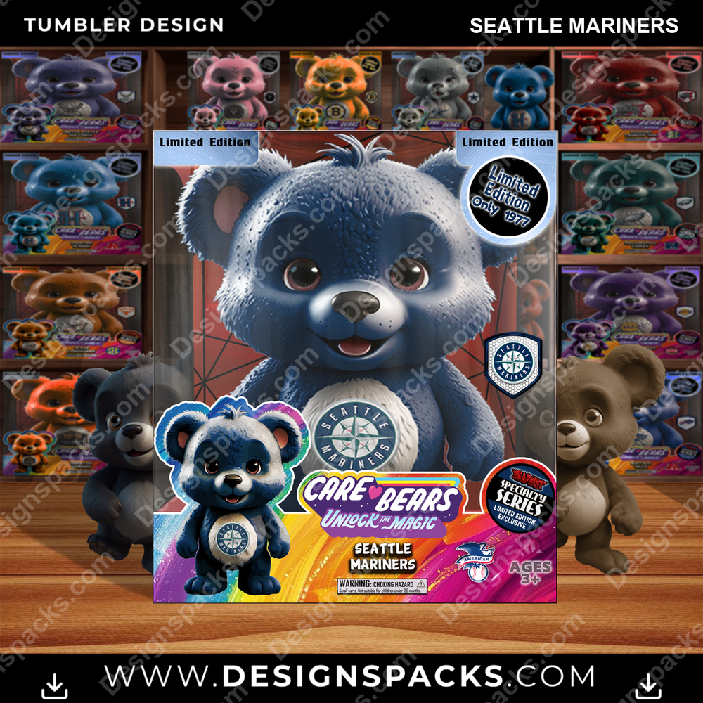 Baseball Care Bear Box Seattle Mariners Tumbler Digital Wrap Design