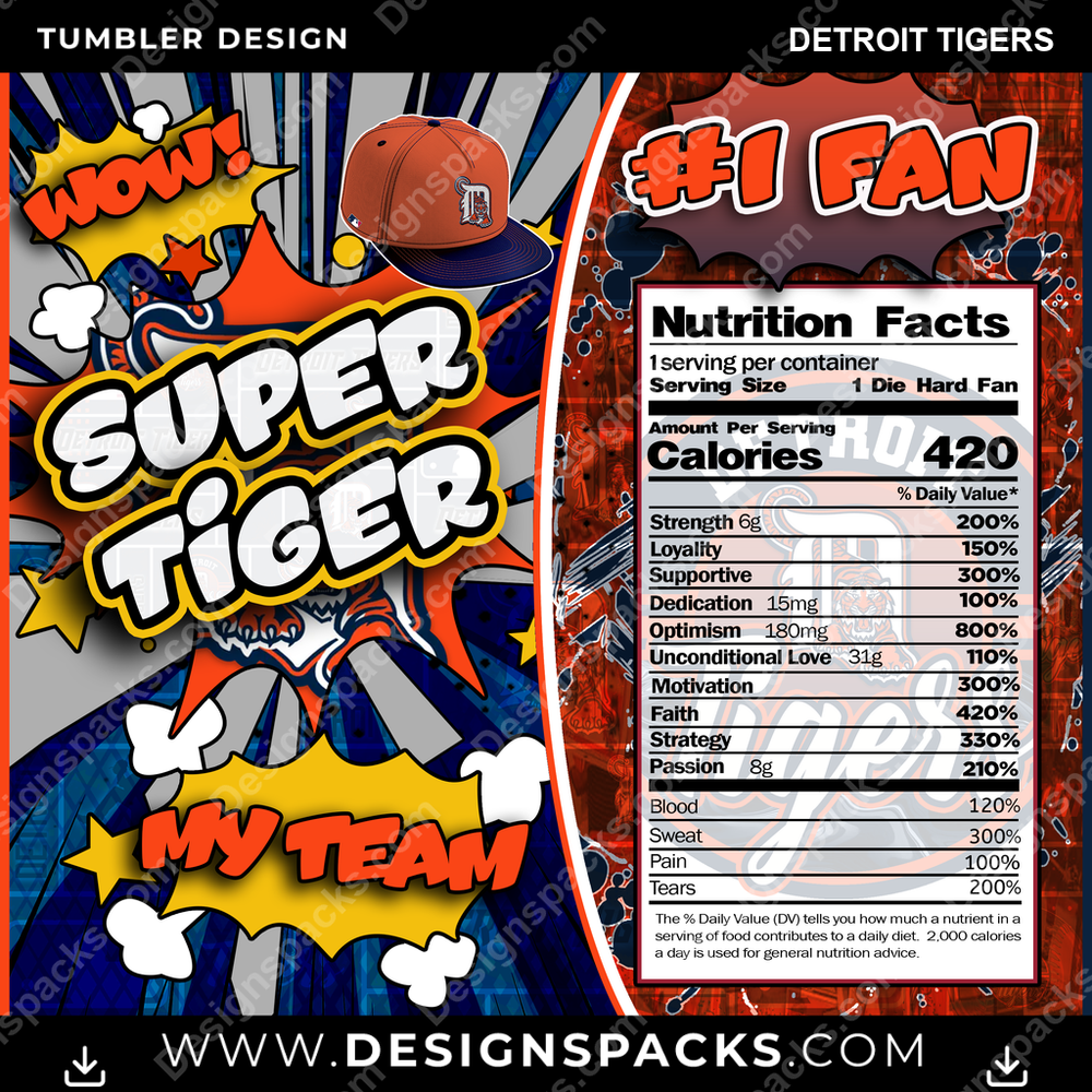 Baseball Super Team Detroit Tigers Tumbler Digital Wrap Design