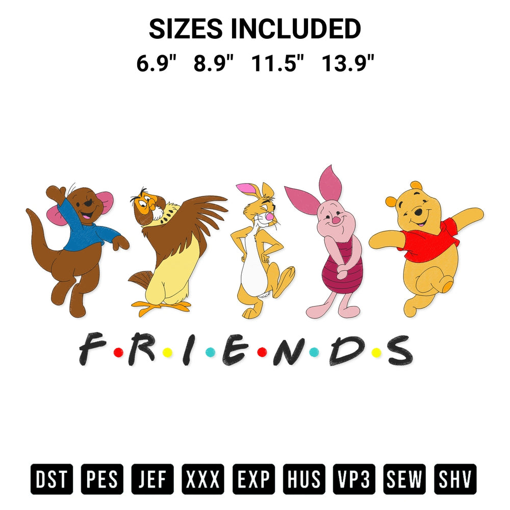 Looking for the perfect pattern? Download the Friends Winnie The Pooh Embroidery Design embroidery design today at Designspacks.com. Crisp, clean stitching guaranteed. Available sizes: 6.9", 8.9", 11.5", 13.9".