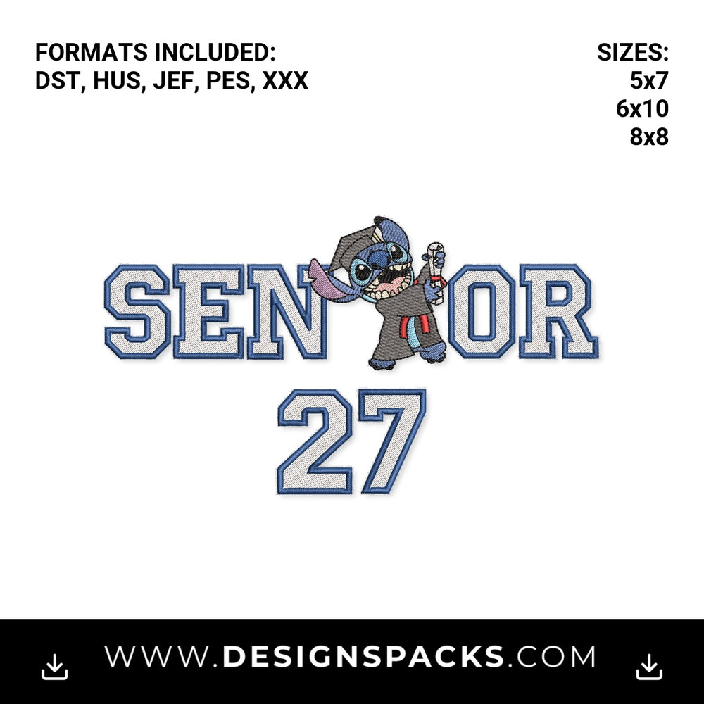 Stitch Senior 27 Graduation File Embroidery Design - Instant digital download pattern at Designspacks.com
