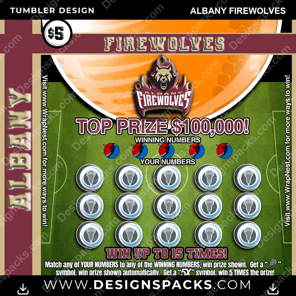 Lacrosse Lottery Ticket Albany FireWolves PLL Lacrosse Tumbler Digital Wrap Design Download