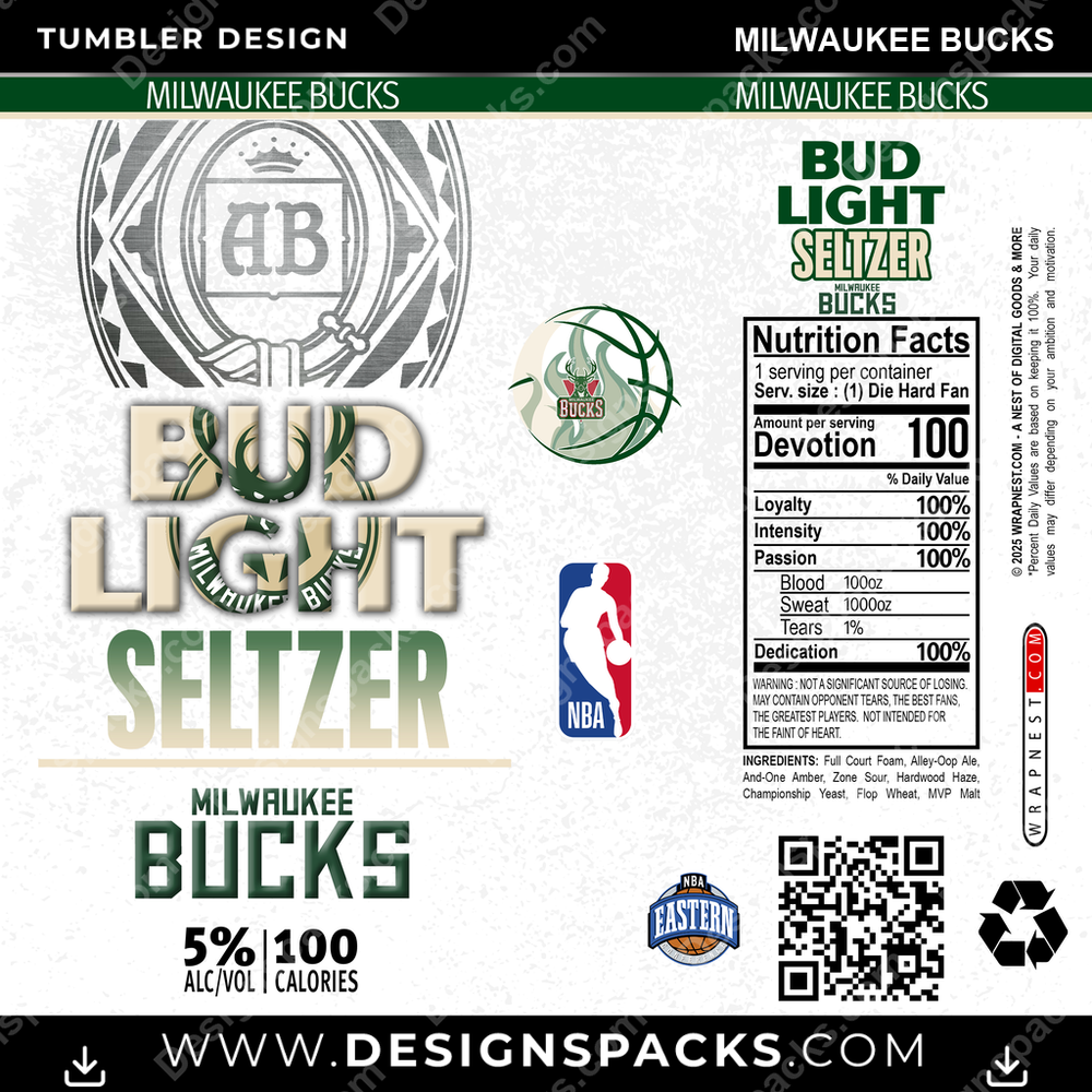 Basketball Bud Light Seltzer Milwaukee Bucks Tumbler Digital Wrap Design