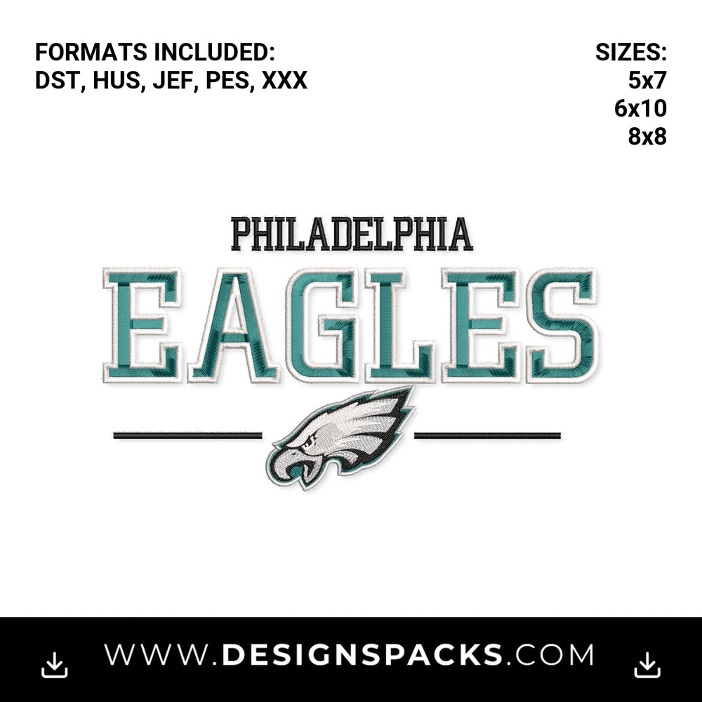 Philadelphia Eagles Varsity Football Logo Embroidery Design - Instant digital download pattern at Designspacks.com