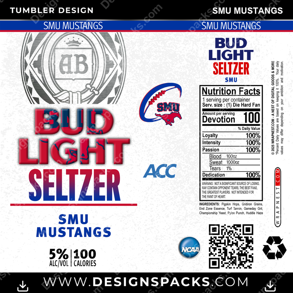 College Sport Bud Light Seltzer SMU Mustangs Tumbler Digital Wrap Design