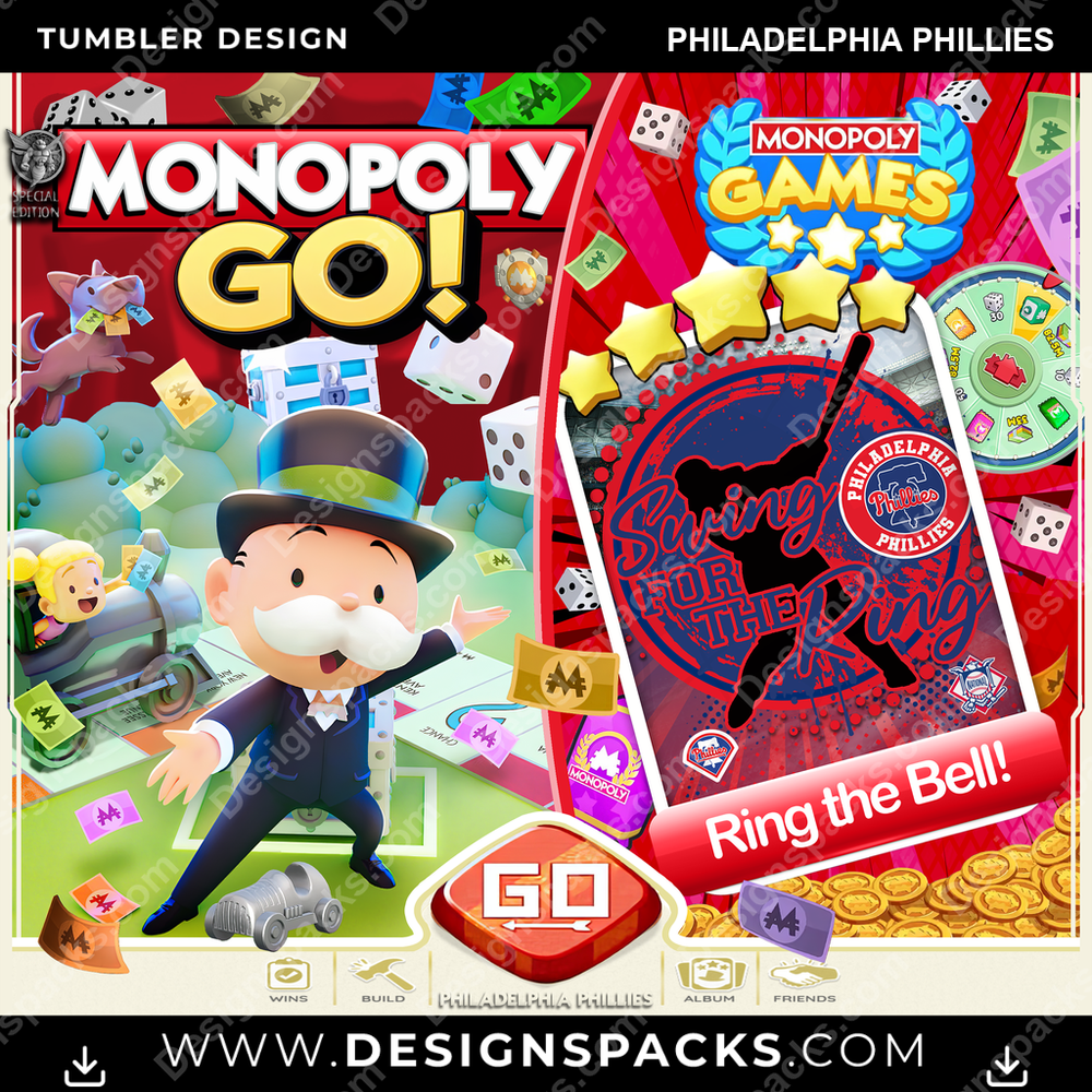 Baseball Monopoly Go! Philadelphia Phillies Tumbler Digital Wrap Design