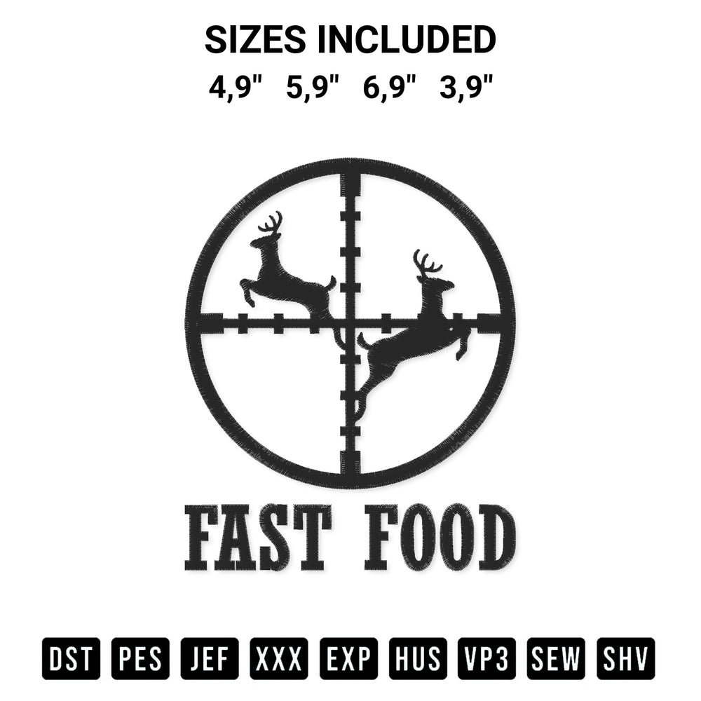 Discover the perfect addition to your crafting collection: Fast Food Deer Hunting Hunter Funny Gift For Hunters Embroidery Design embroidery file. Instantly available at Designspacks.com. Available sizes: 4,9", 5,9", 6,9", 3,9".