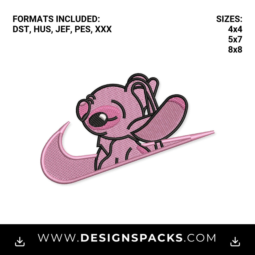 Pink Angel Stitch Swoosh Embroidery Design - Instant digital download pattern at Designspacks.com
