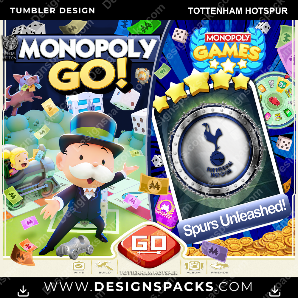 Soccer UK Monopoly Go! Tottenham Hotspur Tumbler Digital Wrap Design