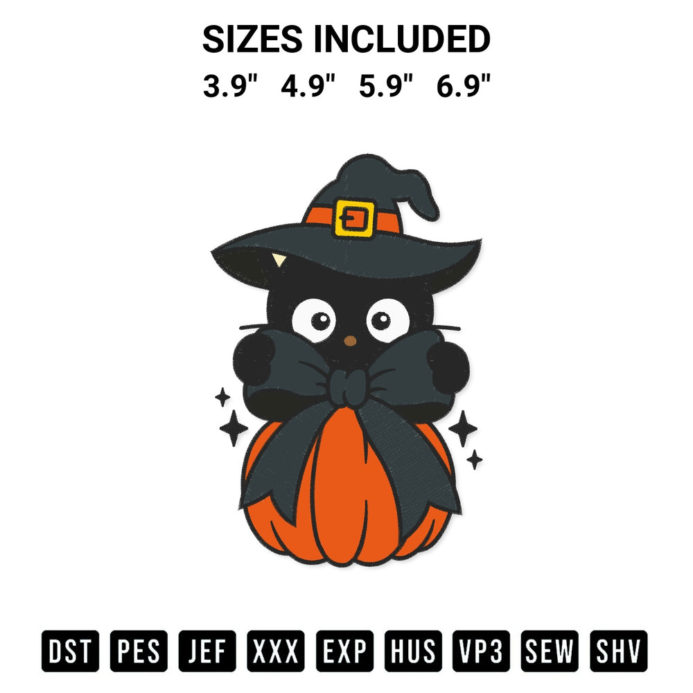 Create amazing crafts with the Chococat Witch Coquette Pumpkin Embroidery Design embroidery file. High-quality digital download from Designspacks.com, perfect for beginners and pros. Available sizes: 3.9", 4.9", 5.9", 6.9".