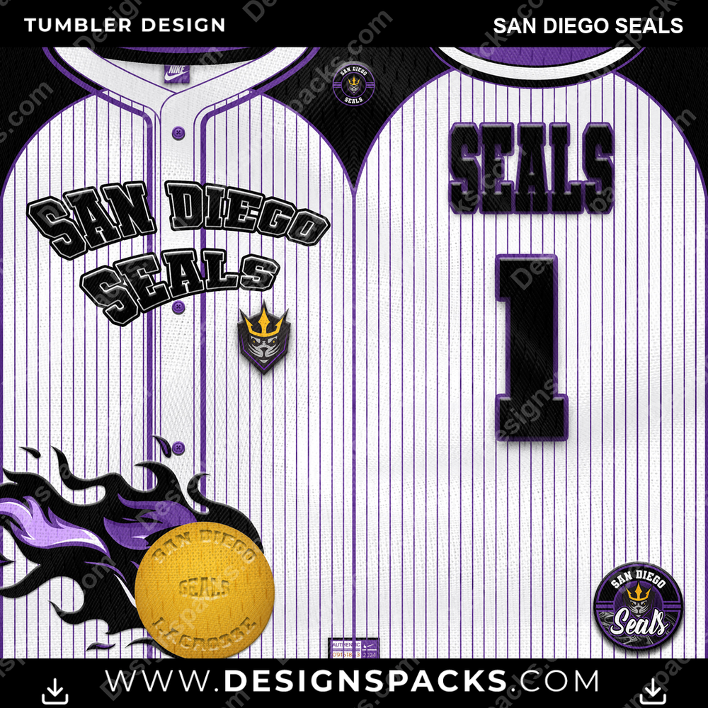Lacrosse Team Button-Up Jersey San Diego Seals Tumbler Digital Wrap Design