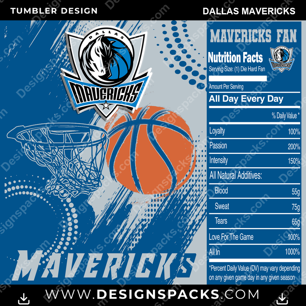 Basketball Team Fan Dallas Mavericks Tumbler Digital Wrap Design