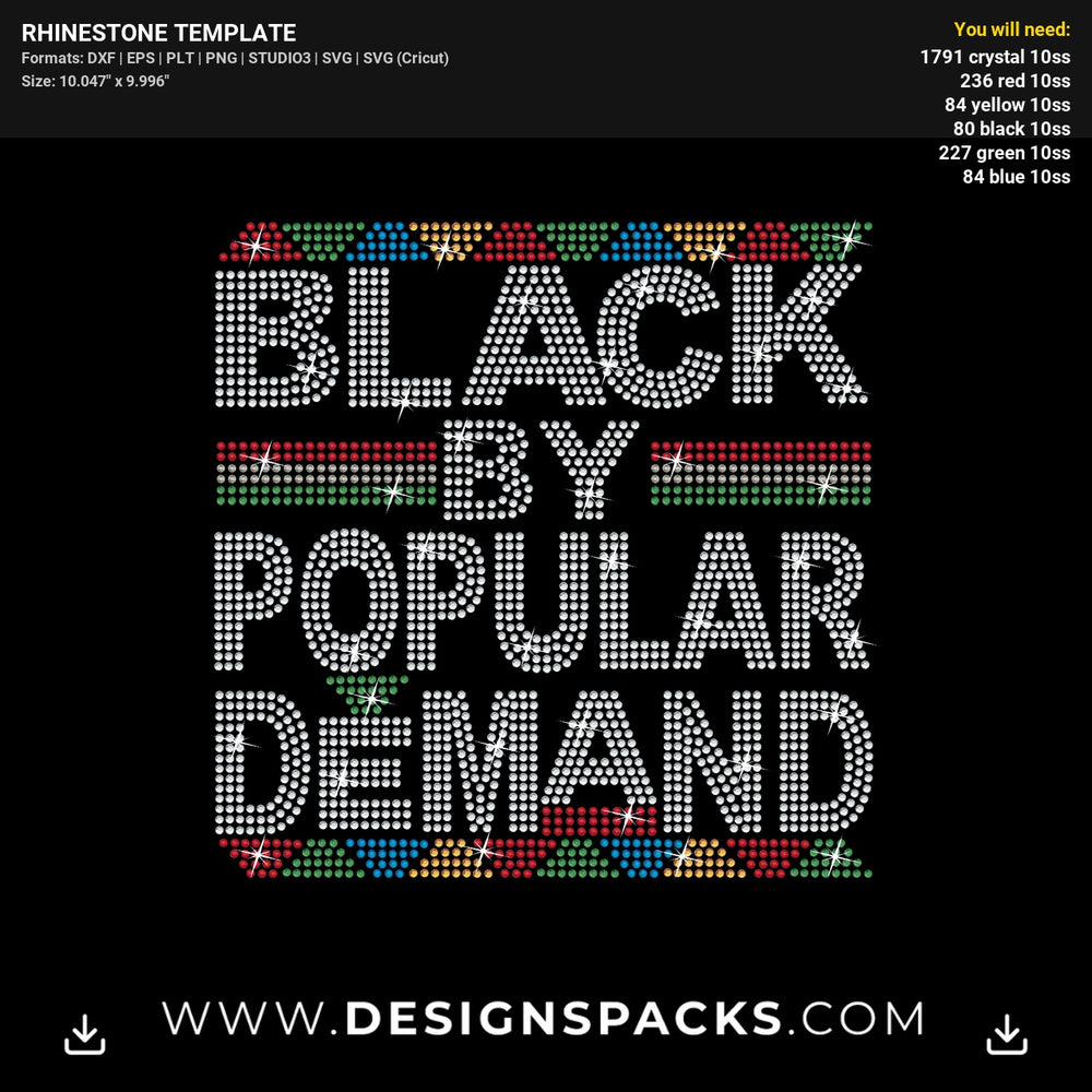 Black By Popular Demand Quote Rhinestone Digital Template